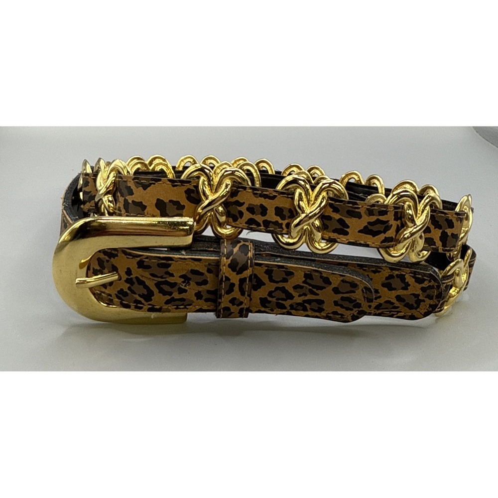 Women's Leopard Fashion Skinny Stretch Belt Gold Accents 43"